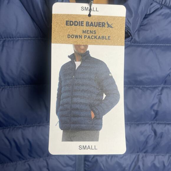 Eddie Bauer Mens Lightweight Water Repellent Packable Jacket 650 Down Blue Small - Picture 5 of 14